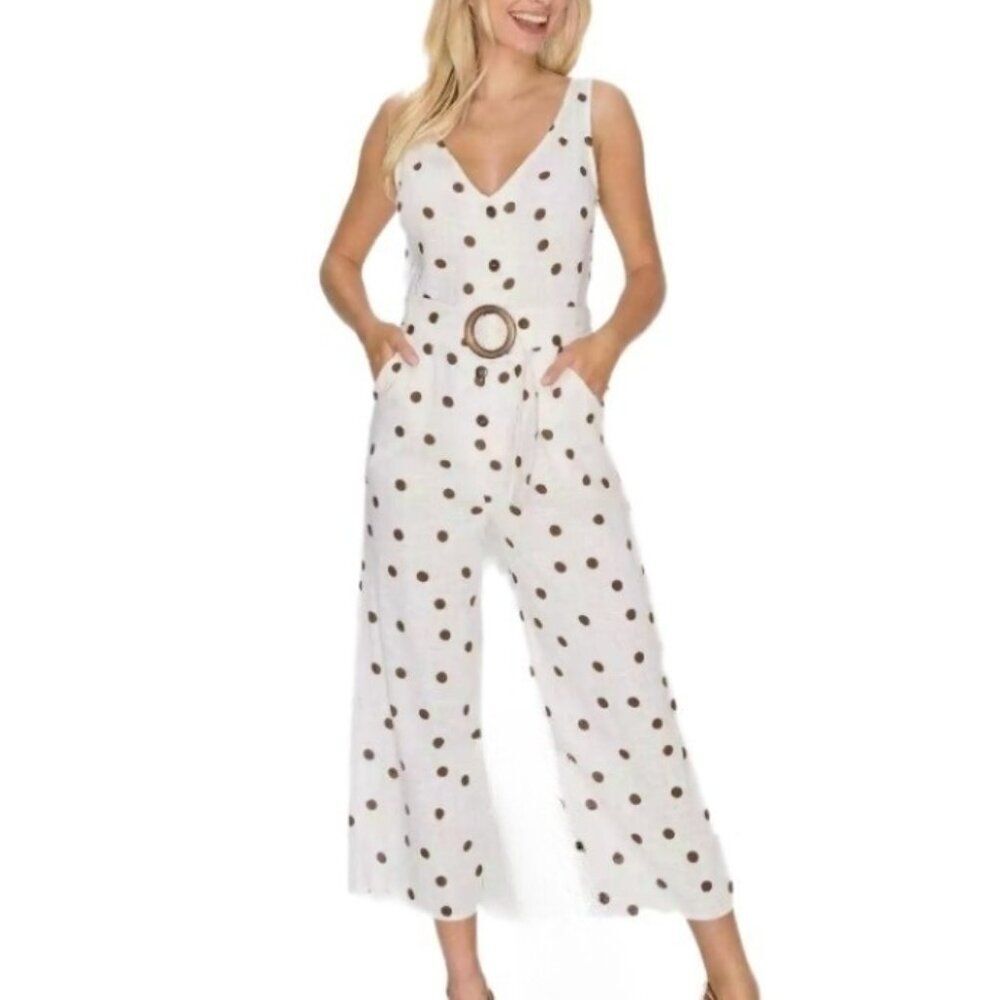 Monteau linen blend jumpsuit polka dot cropped S small